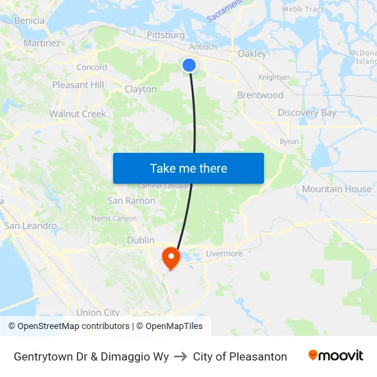 Gentrytown Dr & Dimaggio Wy to City of Pleasanton map