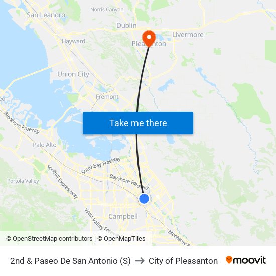 2nd & Paseo De San Antonio (S) to City of Pleasanton map