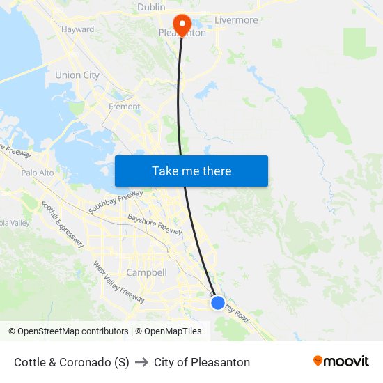 Cottle & Coronado (S) to City of Pleasanton map