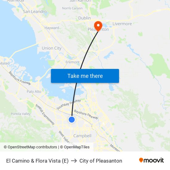 El Camino & Flora Vista (E) to City of Pleasanton map