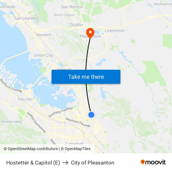 Hostetter & Capitol (E) to City of Pleasanton map