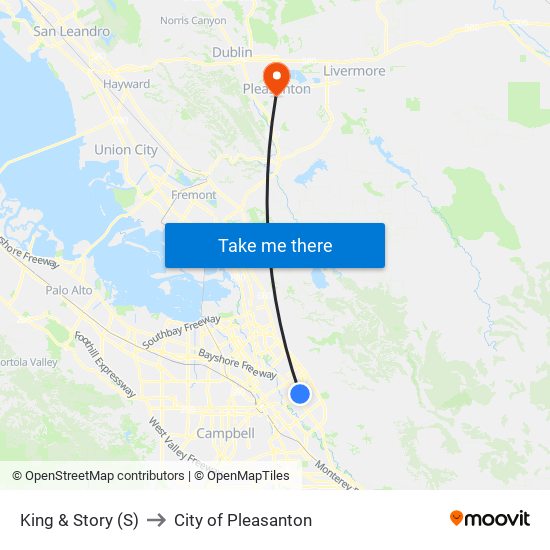 King & Story (S) to City of Pleasanton map