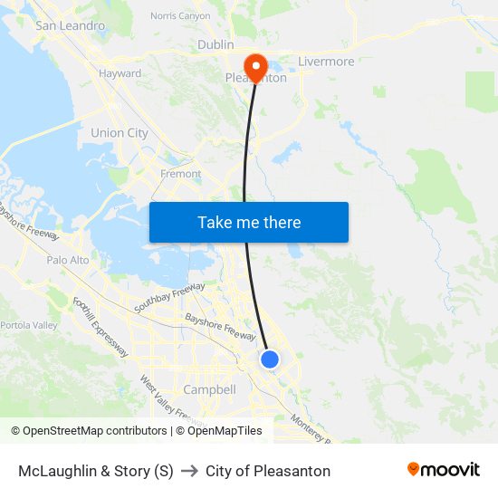 McLaughlin & Story (S) to City of Pleasanton map
