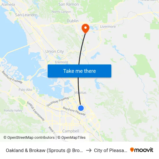 Oakland & Brokaw (Sprouts @ Brokaw) (S) to City of Pleasanton map