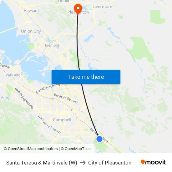 Santa Teresa & Martinvale (W) to City of Pleasanton map