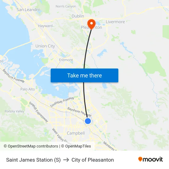Saint James Station (S) to City of Pleasanton map