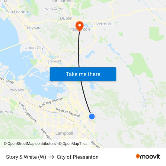 Story & White (W) to City of Pleasanton map