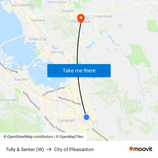 Tully & Senter (W) to City of Pleasanton map