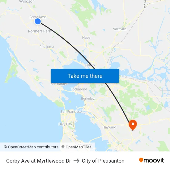Corby Ave at Myrtlewood Dr to City of Pleasanton map