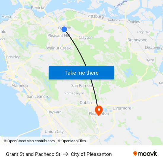 Grant St and Pacheco St to City of Pleasanton map