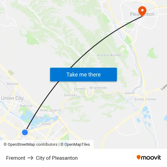 Fremont to City of Pleasanton map