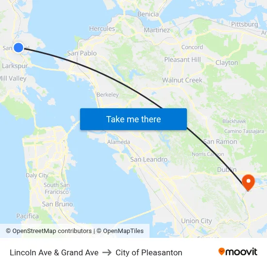 Lincoln Ave & Grand Ave to City of Pleasanton map