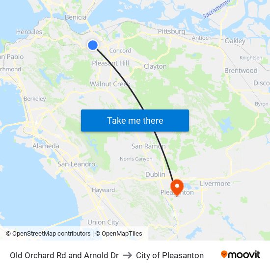 Old Orchard Rd and Arnold Dr to City of Pleasanton map