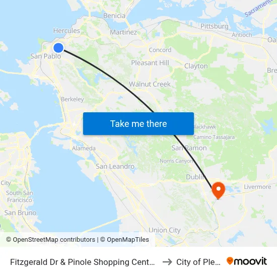 Fitzgerald Dr & Pinole Shopping Center (Target/Applebees) to City of Pleasanton map