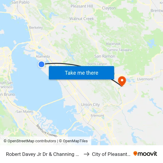 Robert Davey Jr Dr & Channing Way to City of Pleasanton map