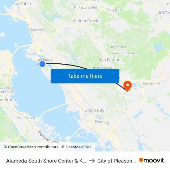 Alameda South Shore Center & Kohl's to City of Pleasanton map