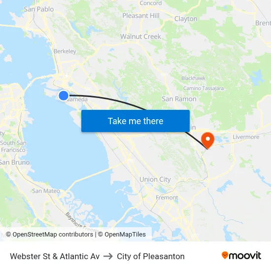Webster St & Atlantic Av to City of Pleasanton map
