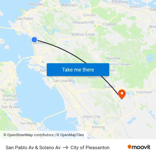 San Pablo Av & Solano Av to City of Pleasanton map