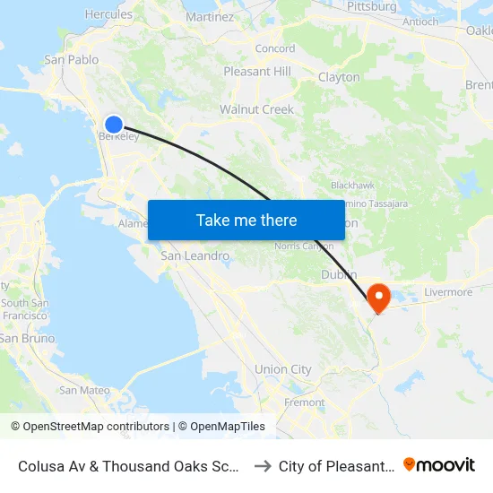 Colusa Av & Thousand Oaks School to City of Pleasanton map