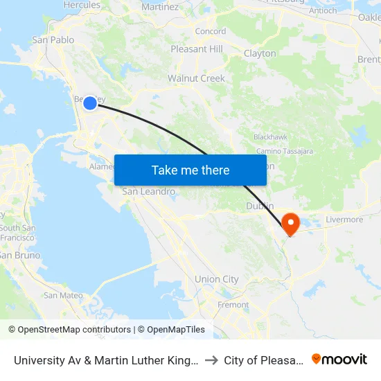University Av & Martin Luther King Jr Way to City of Pleasanton map
