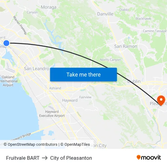 Fruitvale BART to City of Pleasanton map