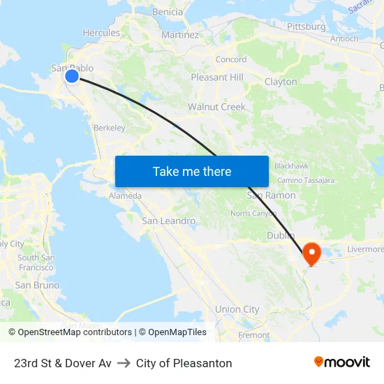 23rd St & Dover Av to City of Pleasanton map