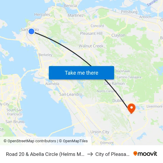 Road 20 & Abella Circle (Helms Mid Sch) to City of Pleasanton map
