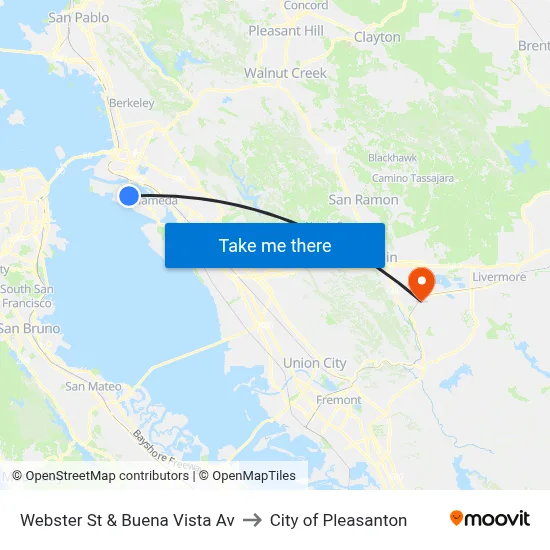 Webster St & Buena Vista Av to City of Pleasanton map