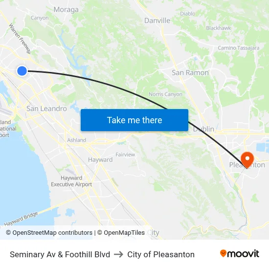 Seminary Av & Foothill Blvd to City of Pleasanton map