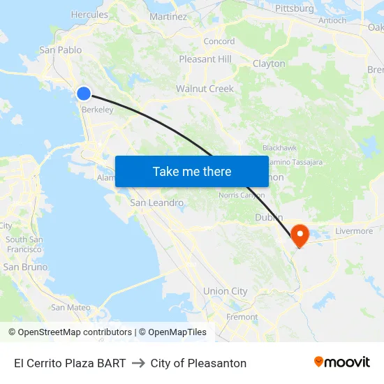 El Cerrito Plaza BART to City of Pleasanton map