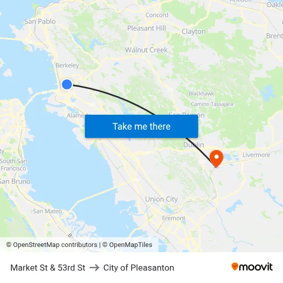 Market St & 53rd St to City of Pleasanton map