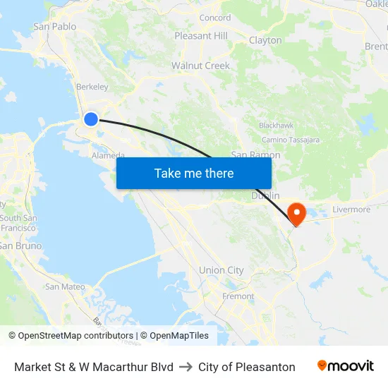 Market St & W Macarthur Blvd to City of Pleasanton map
