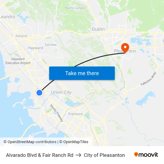Alvarado Blvd & Fair Ranch Rd to City of Pleasanton map