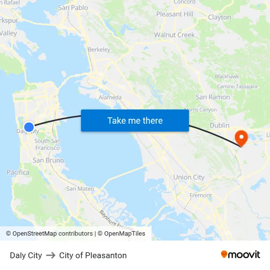 Daly City to City of Pleasanton map