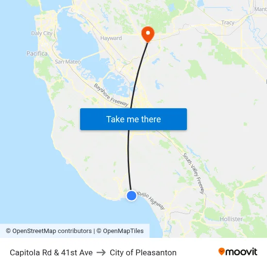 Capitola Rd & 41st Ave to City of Pleasanton map