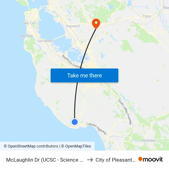 McLaughlin Dr (UCSC - Science Hill) to City of Pleasanton map