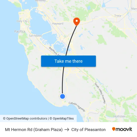 Mt Hermon Rd (Graham Plaza) to City of Pleasanton map