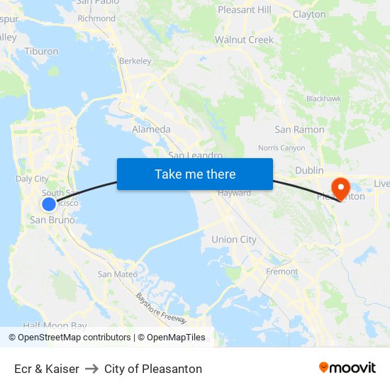 Ecr & Kaiser to City of Pleasanton map