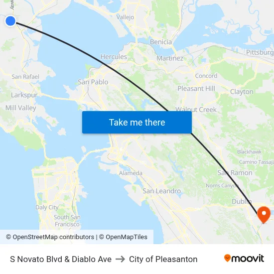S Novato Blvd & Diablo Ave to City of Pleasanton map