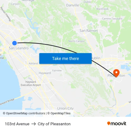 103rd Avenue to City of Pleasanton map
