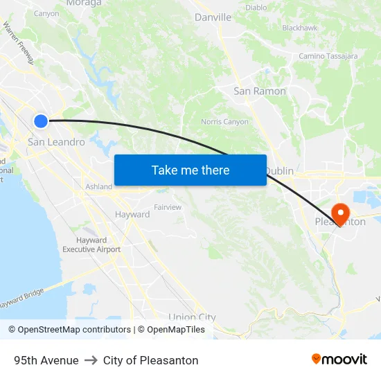 95th Avenue to City of Pleasanton map
