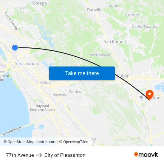 77th Avenue to City of Pleasanton map