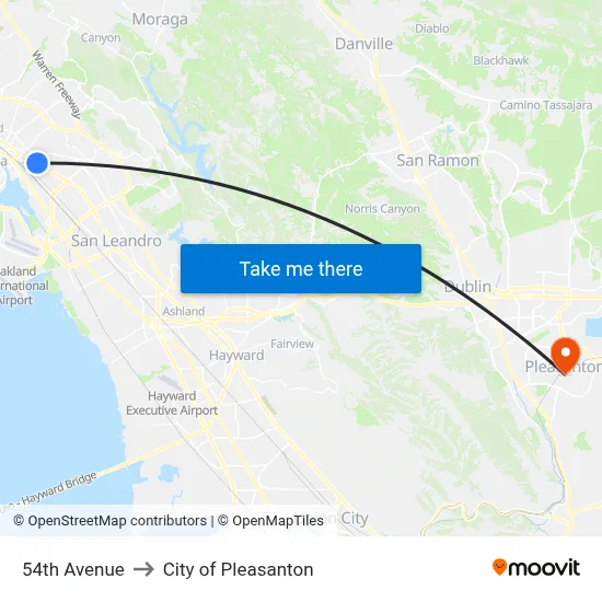 54th Avenue to City of Pleasanton map