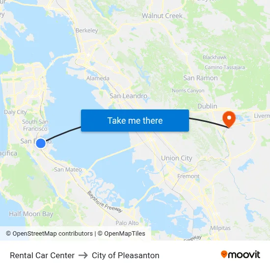 Rental Car Center to City of Pleasanton map