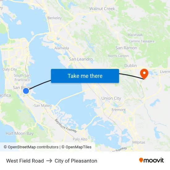 West Field Road to City of Pleasanton map