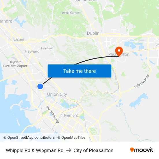 Whipple Rd & Wiegman Rd to City of Pleasanton map