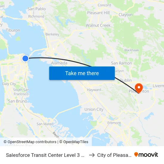 Salesforce Transit Center Level 3 Bus Deck to City of Pleasanton map
