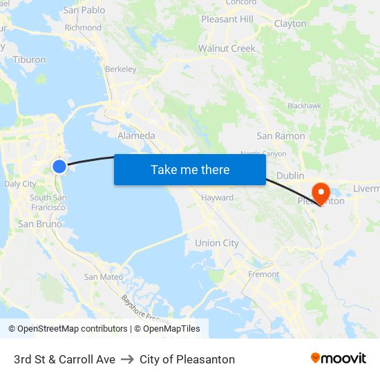 3rd St & Carroll Ave to City of Pleasanton map