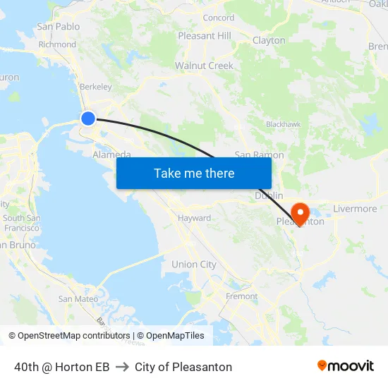 40th @ Horton EB to City of Pleasanton map