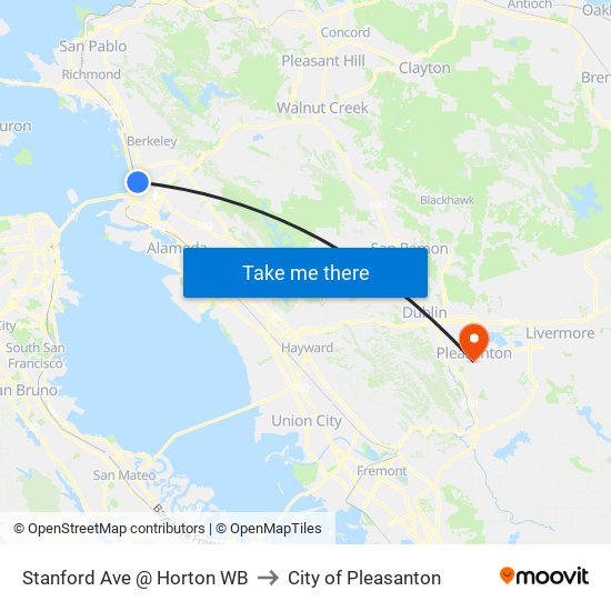 Stanford Ave @ Horton WB to City of Pleasanton map